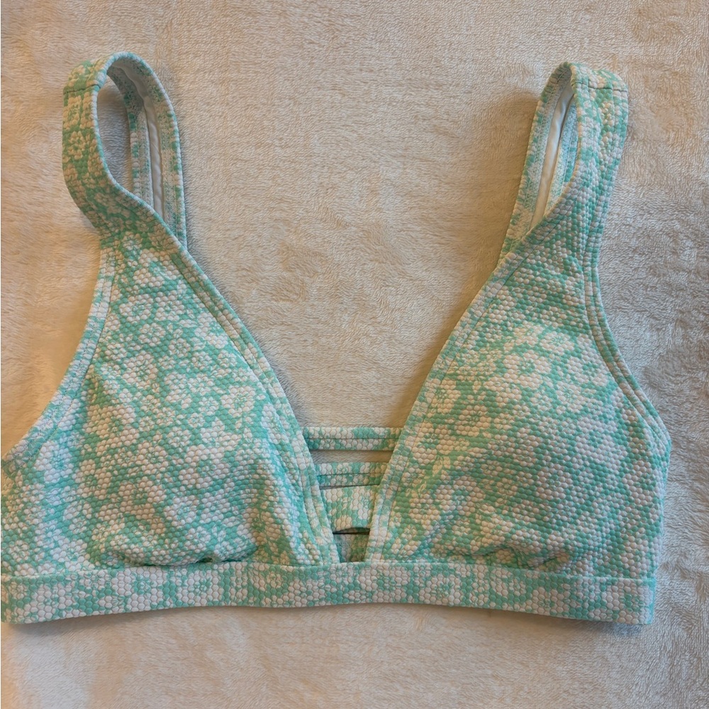 Source Unknown Green and White Bikini with Vintage Floral Design